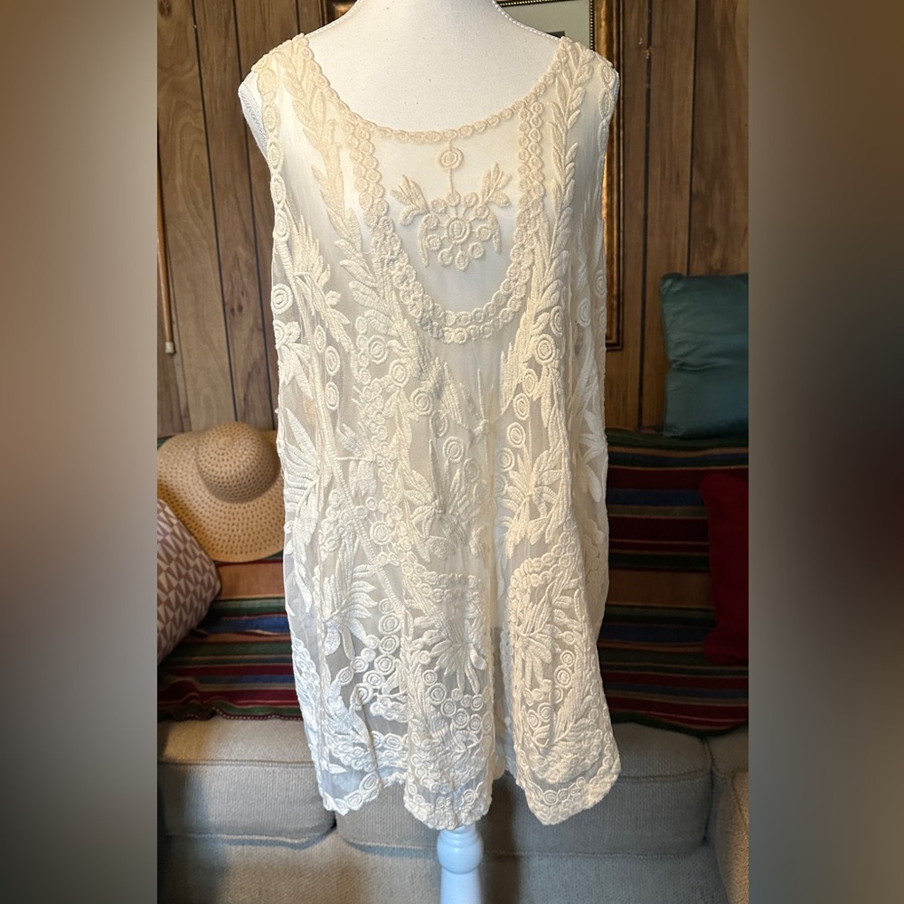 Knapp Studio Lace Sheer Embroidered Top, Size 3X
